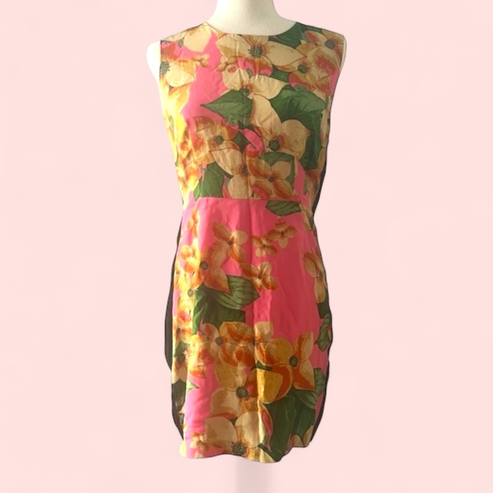 Line & Dot Pink Floral Silk Dress size‎ Large